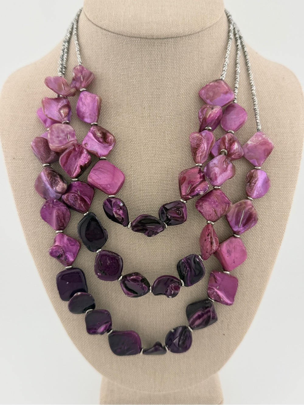 New York & Company Purple & Pink Layered Shell Statement Necklace